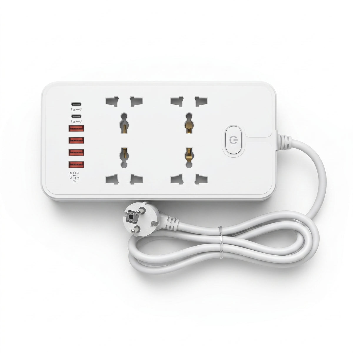 4-Port Universal Power Strip with 2 Type-C & 4 USB Ports | Multi Socket Extension Board with Power Switch